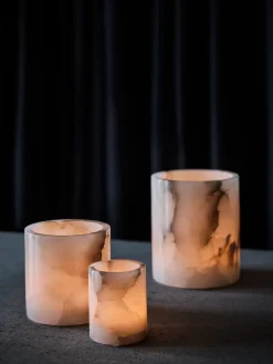 Alabaster candle holder, White-beige, XS 7.5 cm