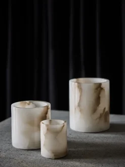 Alabaster candle holder, White-beige, XS 7.5 cm