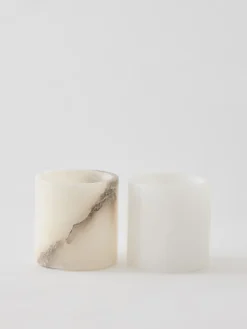 Alabaster candle holder, White-beige, S 10 cm