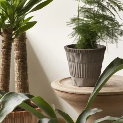 Atlas raw pot with saucer, Grey, Ø16 cm
