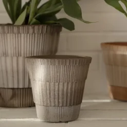 Atlas raw pot with saucer, Grey, Ø14 cm