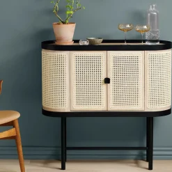 Be My Guest bar cabinet, Rotting. White oiled oak. black steel stand