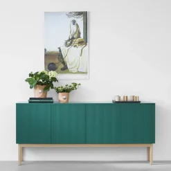 Beam side table, Light grey, base in white oiled oak