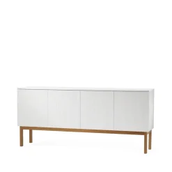 Beam side table, White lacquer, stand in oiled oak