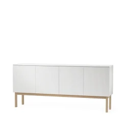 Beam side table, White lacquer, stand in white oiled oak