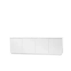 Beam side table, White lacquer, white base, tabletop in carrara marble