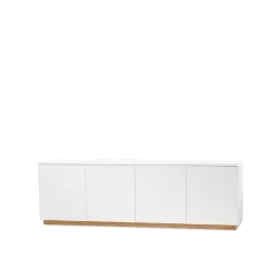 Beam side table, White lacquer, base in oiled oak