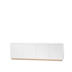 Beam side table, White lacquer, base in white oiled oak