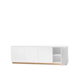 Beam side table, White lacquer, base in white oiled oak