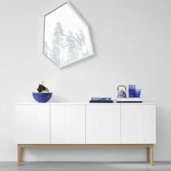 Beam side table, White lacquer, base in white oiled oak