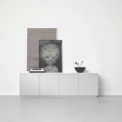 Beam side table, White lacquer, base in white oiled oak