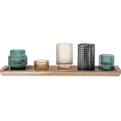 Bloomingville lantern with wooden tray 6 pieces, multi
