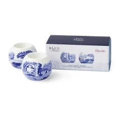 Blue Italian tealight holder 2-pack, Blue-white