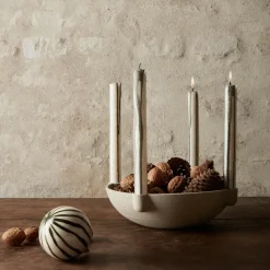 Bowl advent candle ceramic large Ø27 cm, light grey