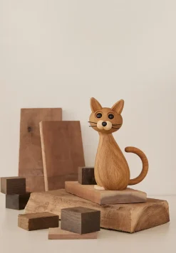 Brave Cat decoration 24 cm Oak, Oak