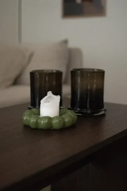 Bright candle tray Ø17 cm, Shiny green