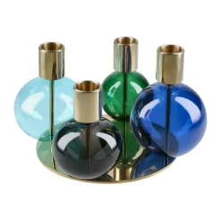 Bubble 4-arm candlestick Ø17.5x12 cm, Blue-green-smoke