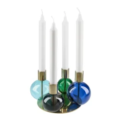 Bubble 4-arm candlestick Ø17.5x12 cm, Blue-green-smoke