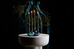 Bubble 4-arm candlestick Ø17.5x12 cm, Blue-green-smoke