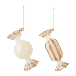 Candy Christmas tree pendant glass 2 pieces, Creme