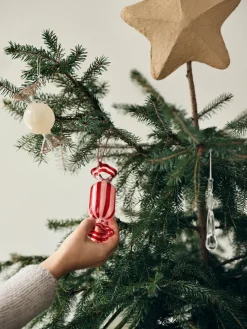 Candy Christmas tree pendant glass 2 pieces, Creme