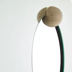 Castellum wall mirror Ø80 cm, Clear-travertine