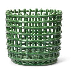 Ceramic braided basket Ø23.5 cm, Emerald Green