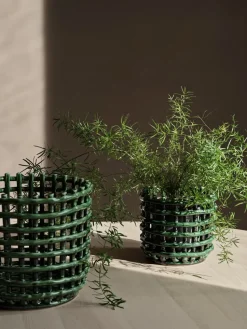 Ceramic braided basket Ø23.5 cm, Emerald Green
