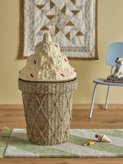 Cillie storage basket with lid Ø40 cm, Nature ice cream