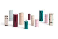 Column Candle block candle large 25 cm, Off white-green bordeaux-silver