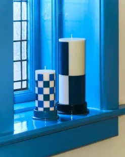 Column Candle block candle large 25 cm, Milky green-dark blue