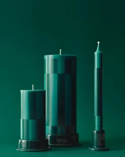 Column Candle block candle small 15 cm, Green-dark green large check