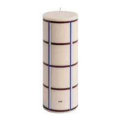 Column Candle block candle medium 20 cm, Off white-bordeaux-blue-silver