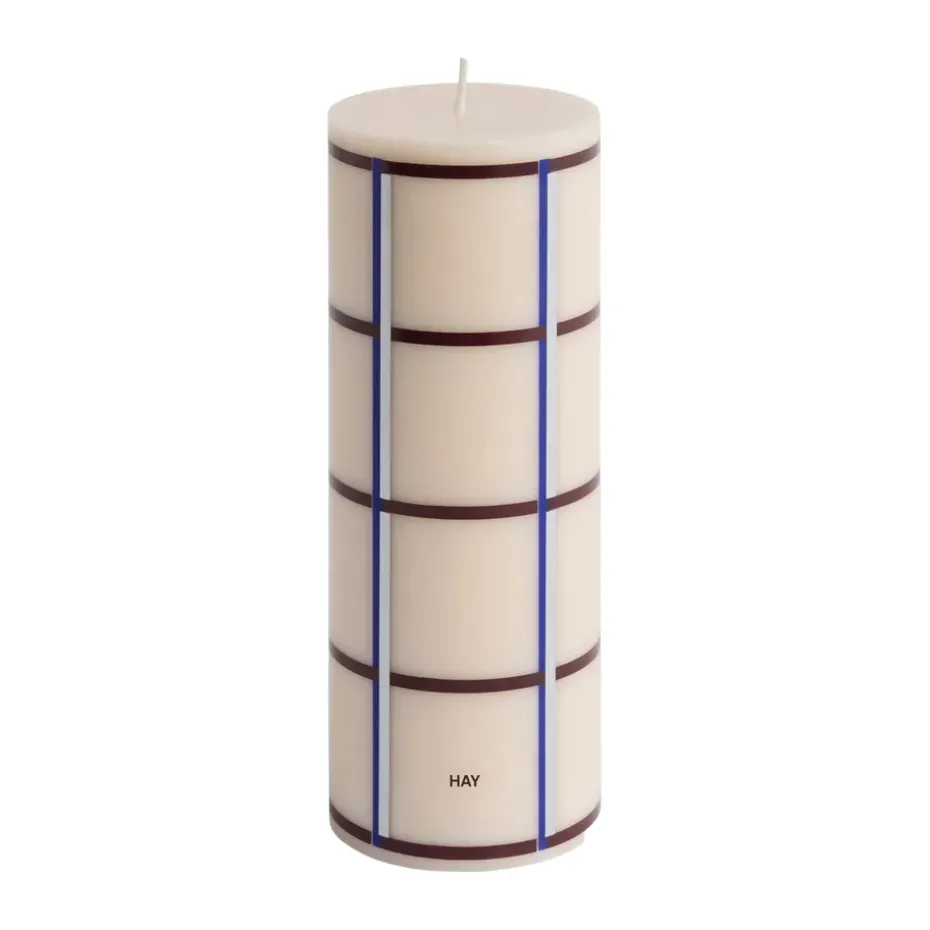Column Candle block candle medium 20 cm, Off white-bordeaux-blue-silver