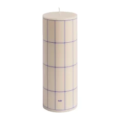 Column Candle block candle medium 20 cm, Off white-blue grid check