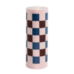 Column Candle block candle large 25 cm, Pink-bordeaux-dark blue check