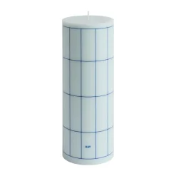 Column Candle block candle large 25 cm, Light blue-blue grid check