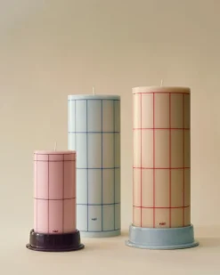 Column Candle block candle large 25 cm, Off white-red grid check