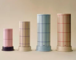 Column Candle block candle large 25 cm, Off white-red grid check