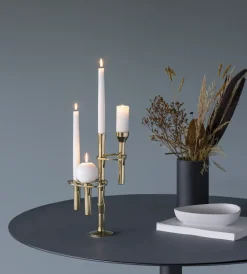 Curve Candlestick, Gold, tray