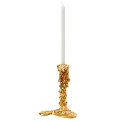 Drip candlestick L 25 cm, Gold