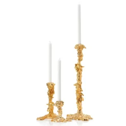 Drip candlestick L 25 cm, Gold