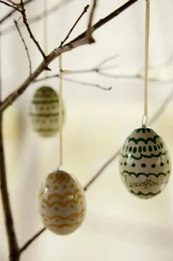 Easter Eggs in Papier Maché Easter ornaments 2-pack, Green-yellow