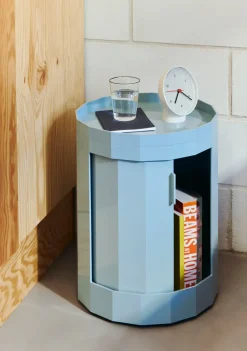Facet Cabinet low side table feet/wheels 49 cm, Misty blue