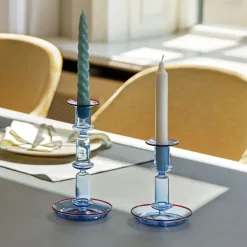 Flare tall candle sticks, light blue-red