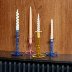 Flare tall candle sticks, light blue-red