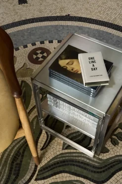 Foldable side table 40x40 cm, Brushed stainless steel