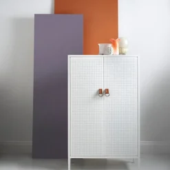 Francis cabinet, White. leather