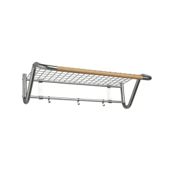 Funk hat shelf, Stainless steel, oiled oak bar