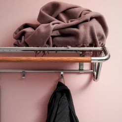 Funk hat shelf, Stainless steel, oiled oak bar